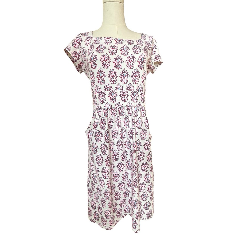 J Mclaughlin Emma Dress Sz S White Pink Blue Geometric Catalina Cloth Pockets